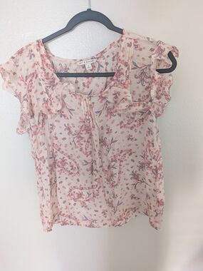 Zac & Rachel Women's Pink Floral Ruffle Sleeve Top